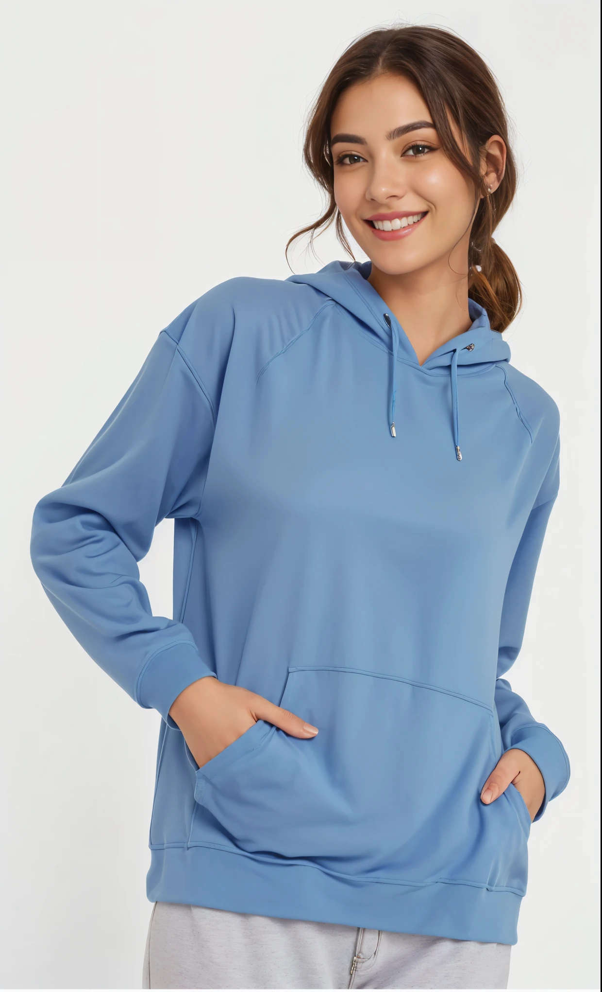 a woman in a blue capuz smiles while standing, wearing a blue capuz, blue capuz, wearing an oversized capuz, capuz, oversized capuz, mangas compridas, um casaco com capuz, wearing capuz, wearing a neon blue capuz, roupas esportivas, velvia, girl wearing capuz, um casaco com capuz woman explorer, Hodie Mihi Cras Tibi, encapuzado, vestindo moletom