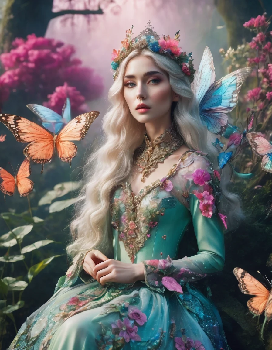 Elf，whole body，artistic photography, style of Bella Kotak, a closeup shot of a fairy, whimsical landscapes and settings, intricate costumes and accessories, fairytale-like aesthetics, vibrant and saturated colors, dreamy and ethereal lighting, ultra hd, realistic, perfect composition, 8k