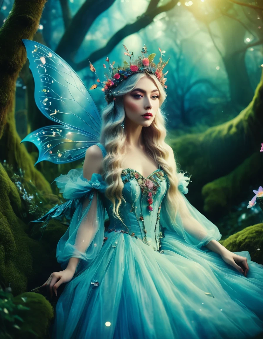 Fairy Queen，Enchanted Forest，artistic photography, style of Bella Kotak, a closeup shot of a fairy, whimsical landscapes and settings, intricate costumes and accessories, fairytale-like aesthetics, vibrant and saturated colors, dreamy and ethereal lighting, ultra hd, realistic, perfect composition, 8k