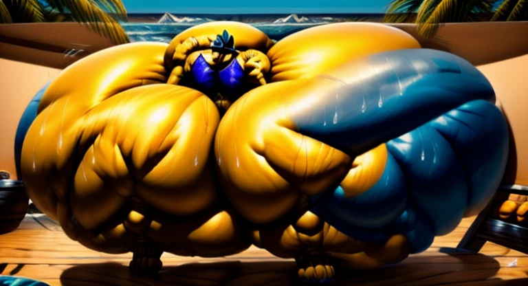 4k, high resolution, best quality, perfect lightning, perfect, solo, anthro, young, boy,golden yellow wolf:2.0, furry body, (fluffy mane:1.2), fluffy tail, male, adult, (bulky2:0, thick muscles2:0, huge muscles:2.0, hyper muscles:2.0), (thick biceps, veiny biceps, broad shoulders:2.0), (thick legs, thick calves:1.1), (digitigrade legs, 4 toes:1.2), perfect colors, (photorealistic fur, detailed fur, epic, masterpiece), (suggestive posing:1.2), (seductive smile, lustful grin 1.3), detailed beach,detailed wolf eyes:2.0, by k0suna, by darkgem,nipple ring,hyper arms:2.0,veins,white body,golden yellow fur,hyper butt:2.0,hyper paws:2.0,standing,thick legs,thick butts:2.0,sweat body:2.0,massive butt:2.0,black hat,hyper ass:2.0,huge ass,long legs,juicy butt:2.0,butt like a wall,insanely inflated hips,hyper heavy butt