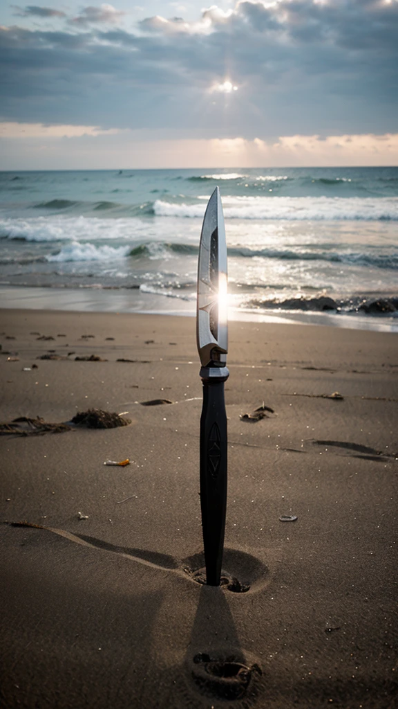 A realistic dagger weapon on beach at cloth