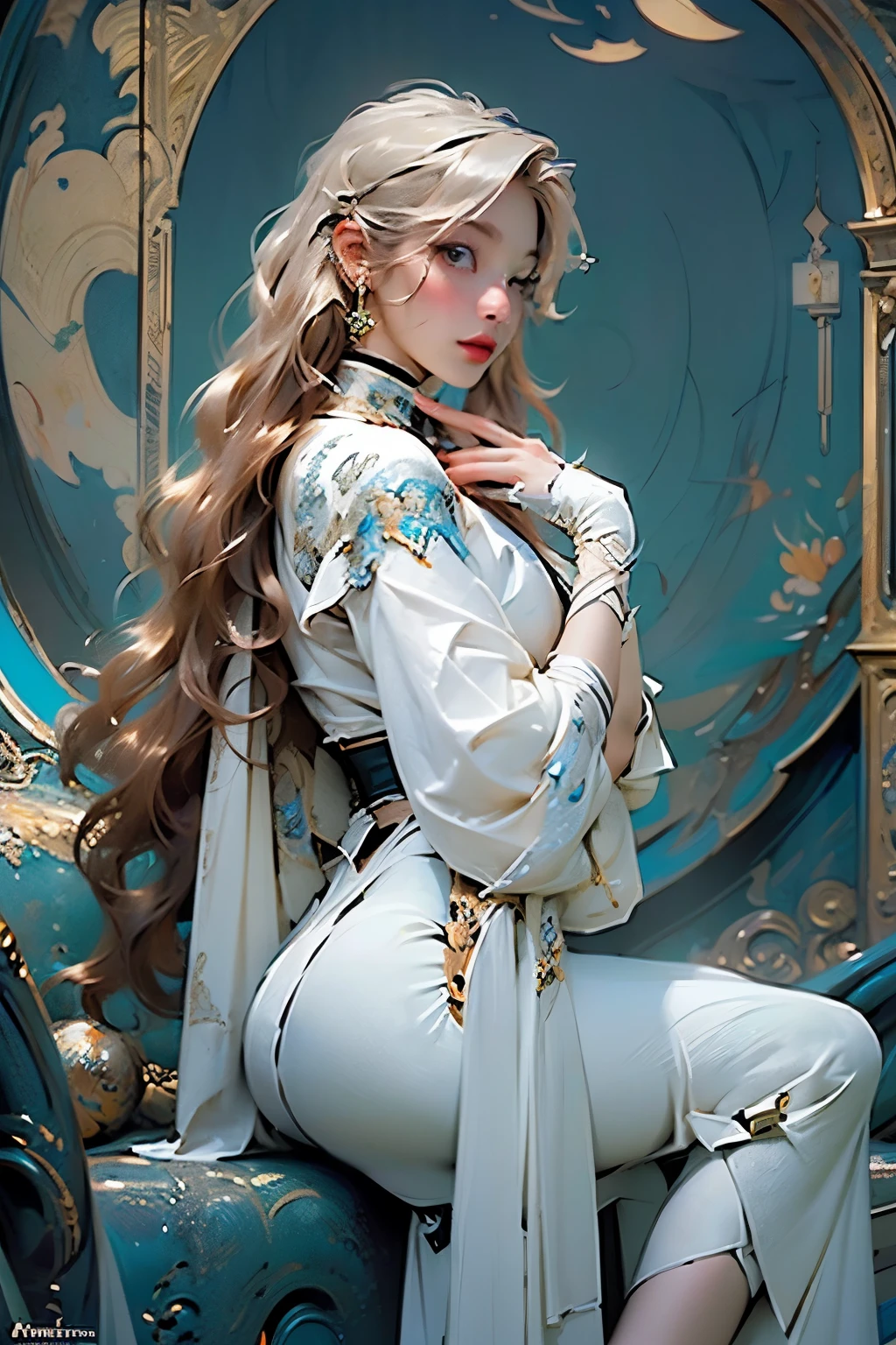 (masterpiece, top quality, best quality, official art, beautiful and aesthetic:1.2), a pale female with white skin, long flowy hair, knight, futuristic,