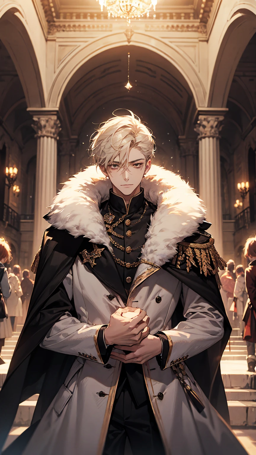 1young man, winter king,in the gorgeous castle,luminous effect,masterpiece, high quality