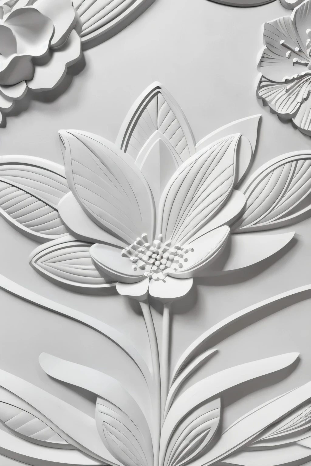 UHD, anatomically correct, ccurate, super detail, high details, award winning, best quality, high quality, 8k, embossed flower, white embossed, bas relief