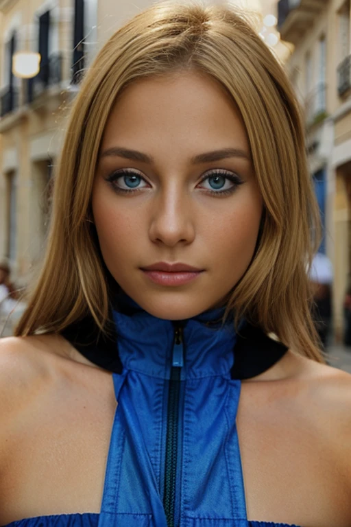 Yeux bleus, bronze, blonde 