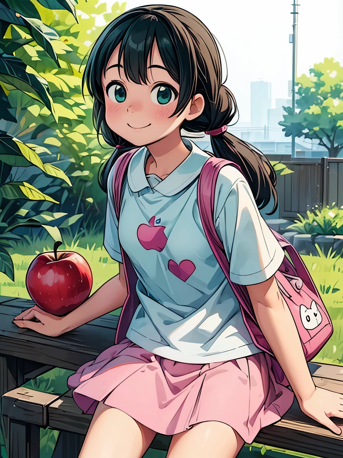 (masterpiece、highest quality、highest quality、Official Art、Beautiful and beautiful:1.2)、(One girl:1.3)Hatsune Miku、Twin tails,Big Breasts,(highest quality, ),cute Kindergartener,Small breasts, Apple Magazine Cover,Cover photo,The girl who captures my heart,Apple Town Background, Girl with apple,Apple print clothes, 18+, Browsing Caution,Girls get, 16 years old, wonderful, cute, smile, audience, article, shape, advertisement, Magazine Title, Yuri \(Pokemon\),リンゴのCMのadvertisement, Are standing, Cowboy Shot, Looking at the audience, Green Eyes, smile, V Arm,