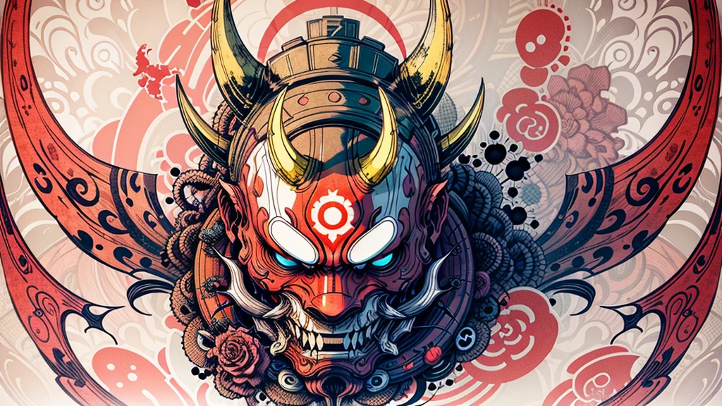 Hannya mask style 0milustrador, Obra maestra, alta calidad, 8k, Altas resoluciones, Altodetallado, caballero
