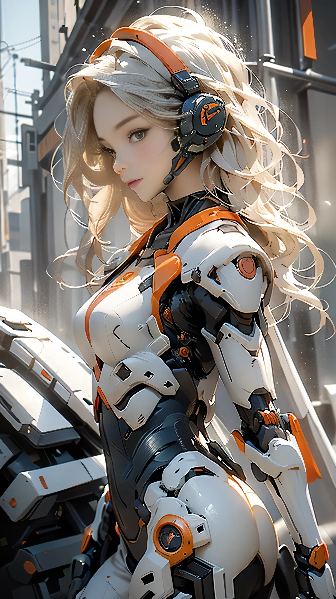 (masterpiece), (best quality), high resolution, 4K, girl, perfectbody, exoskeleton, mecha armor, mechagirl001, anchemixmecha, super detailed armor, red armor, head gear