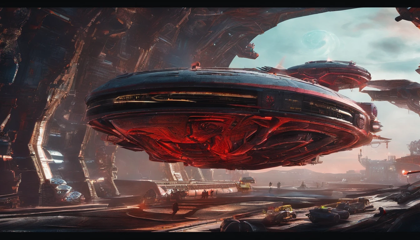 A captivating and mesmerizing sci-fi masterpiece that perfectly fuses futuristic steampunk elements with a circular G'Quan Class Heavy Battle Cruiser base hull. The striking steampunk starship exudes a unique essence, incorporating sneaker design elements as a nod to its origins. The laces are wired constructed elements, of the starship. The central bridge is adorned with rustic orange, cherry red, and lime green controls and accents, creating a vibrant and visually stunning atmosphere. The starship orbits a colossal Mercury-like planet with a multicolored surface, accompanied by other starships navigating through an asteroid field. This extraordinary scene masterfully merges the styles of Insane Symmetrical, Leonardo Da Vinci, Larry Niven, and J. Michael Strazynski, resulting in an imaginative and cinematic visual experience that is both, portrait photography, graffiti, vibrant, dark fantasy, conceptual art, cinematic, architecture, 3d render, 750k HD Resolution, conceptual art, cinematic, 3d render, graffiti, portrait photography, architecture, dark fantasy, vibrant glass, protovision, architecture, 3d render, graffiti, cinematic, vibrant, conceptual art, portrait photography, dark fantasy