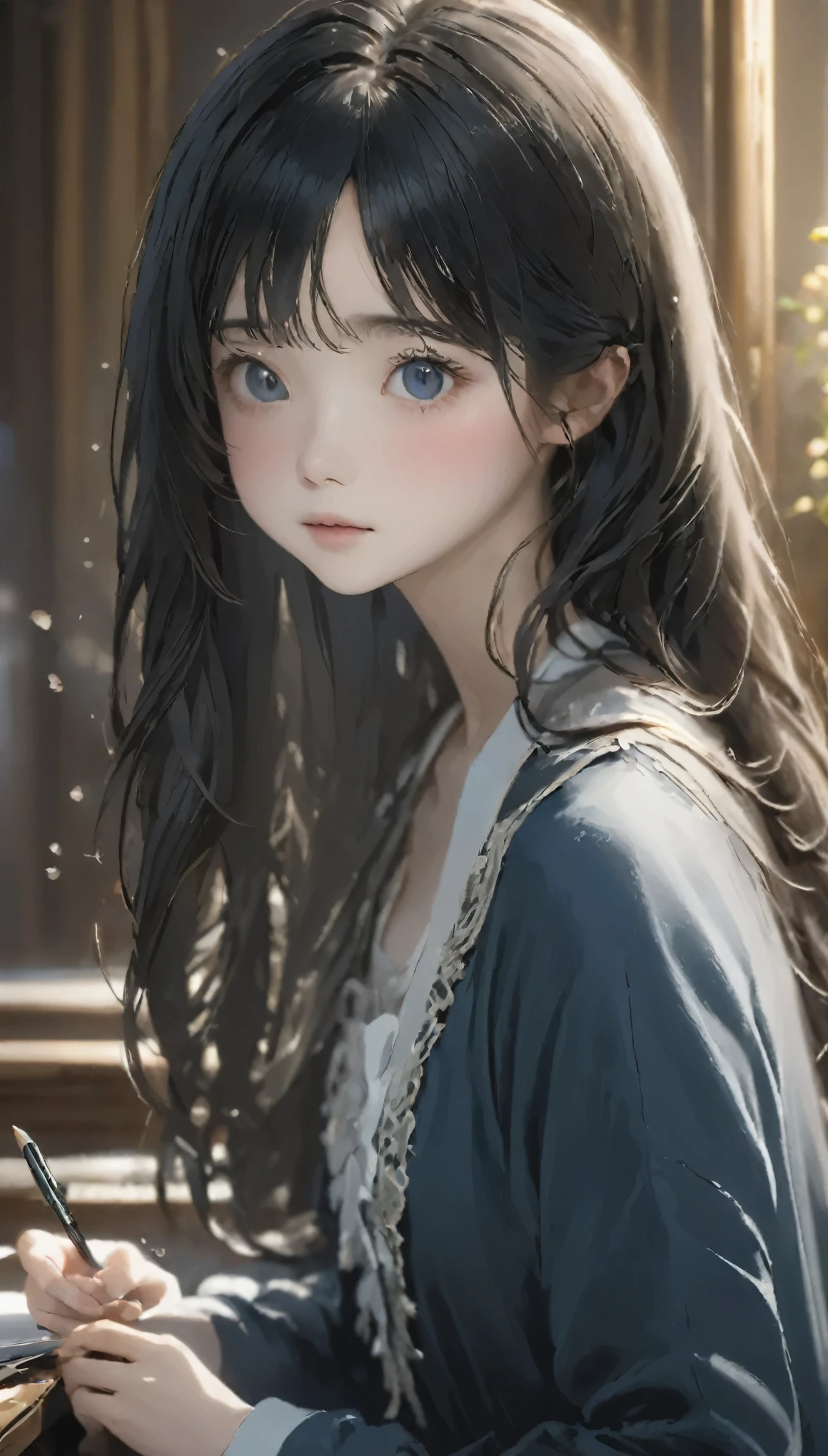 Tabletop, highest quality, Very delicate and beautiful girl,Very delicate and beautiful, Silky black hair、灰色のpupil、Very detailed_face_pupil, Very detailed, highest quality, High resolution, Very detailed,1 girl, highest quality, shape, Looking at the audience, Genuineistic, Realist ,Genuine,