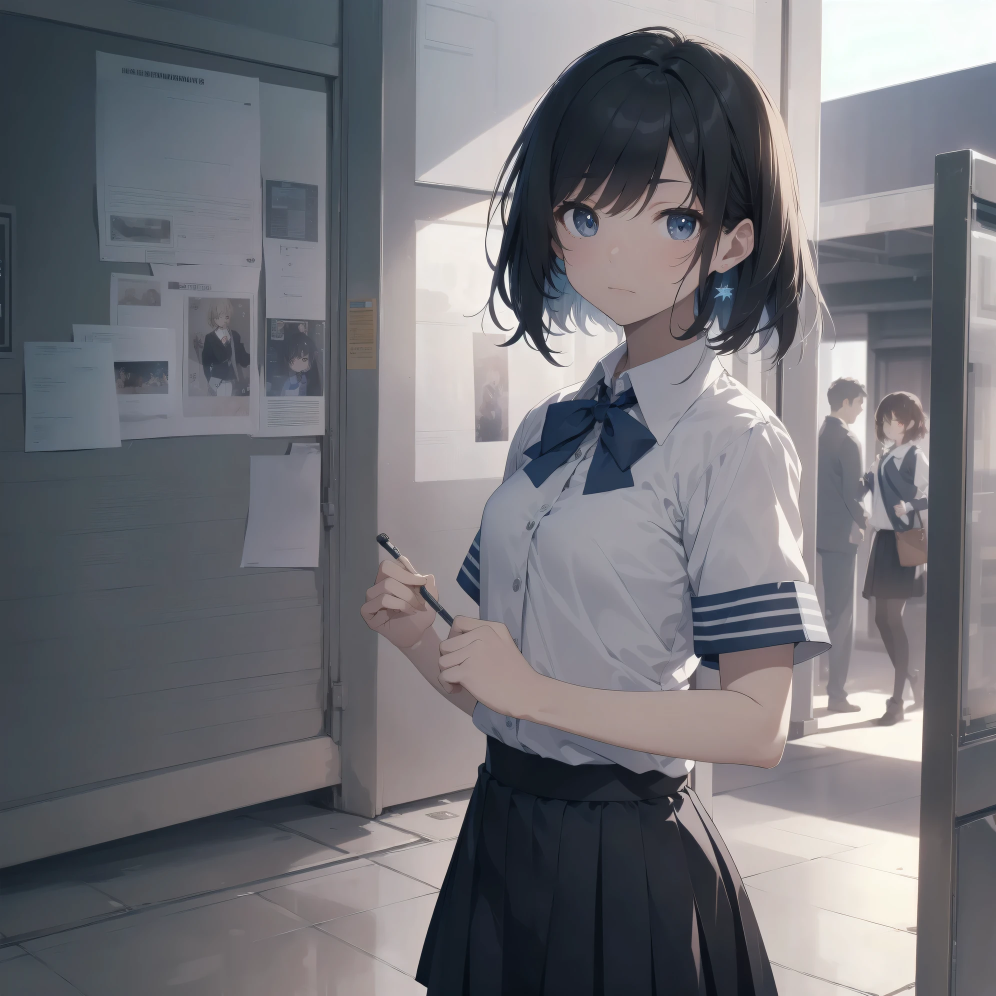 ultra-absurdres-Top quality by artist God, ultra-detailed, high resolution, anime moe artstyle, best anime 8k konachan wallpaper, pixiv contest winner, pool:2810, perfect anatomy,break, 1girl, (Please draw a girl walking sleepily to school alone. )break,(Solo,little female, 13-year-old:1.3),Full limbs, complete fingers,a junior high school student, (very short hair), short cut, flat chest, , small butt, small black eyes, beautiful detailed eyes, well-proportioned iris and pupils, expressive eyes, highres detailed hair, soft expression, salor school_uniform, sailor collar, serahuku, bow, pleated skirt,(Detailed Lighting), (Detailed background), in the School commute route. break,super detailed skin, Best cinematic lighting powered by famous artist, 8k,beauty illustration,photoshop_(medium),very aesthetic,break,((artist:drawfag )), artist:clamp ,artist:carnelian ,artist:kantoku ,