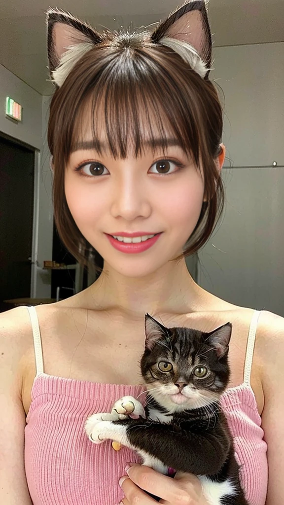 (Wear your hair up to show off your sexy neck and scruff:1.3). (NSFW:1.3) highest quality, Face Focus, Soft Light, Ultra-high resolution, (Realistic:1.4), RAW Photos,
1 Japanese girl, alone, cute, (Beautiful face in every detail, (perfect cute face,smile,beautiful tooth),(High resolution detail of human skin texture),
indoor, ((Ultra-thin knit camisole dress)) Beautiful breasts Wearing an apron
(Portraiture) High-definition focus on the eyes smile See-through bangs Old Coffee Shop The background is the protagonist Wide and deep background Old Coffee Shopがテーマです Thin eyebrows Beautiful breasts very cute Beautiful white skin Beautiful Hair (Very stylish and beautiful straight bob hair,droopy eyes:1.3) See-through bangs、(Cat ear、Holding a cat:1.55),(Droopy eyes、Natural Makeup、Ultra-high definition beauty face:1.15)、(Ultra-high resolution perfect beautiful teeth,medium breasts,slender waist:1.15)、Ultra HD Shining Eyes、Super high quality glossy lip、Accurate anatomy、(very bright and vivid:1.3)