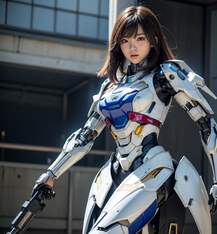 Textured skin, Super Detail, high details, High quality, Best Quality, hight resolution, 1080p, hard disk, Beautiful,(Super Heroine),Oppai Missile,beautiful cyborg woman,Mecha Cyborg Girl,Battle Mode,Girl with a Mecha Body,She wears a battle cyborg mech with a weapon,Fulll body Shot