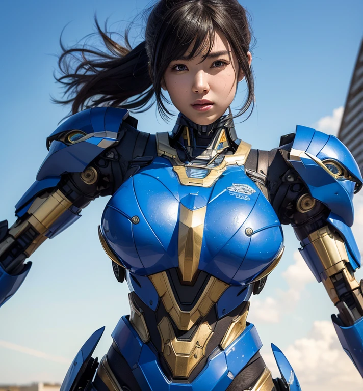 Textured skin, Super Detail, high details, High quality, Best Quality, hight resolution, 1080p, hard disk, Beautiful,(Super Heroine),Oppai Missile,beautiful cyborg woman,Mecha Cyborg Girl,Battle Mode,Girl with a Mecha Body,She wears a battle cyborg mech with a weapon,Fulll body Shot