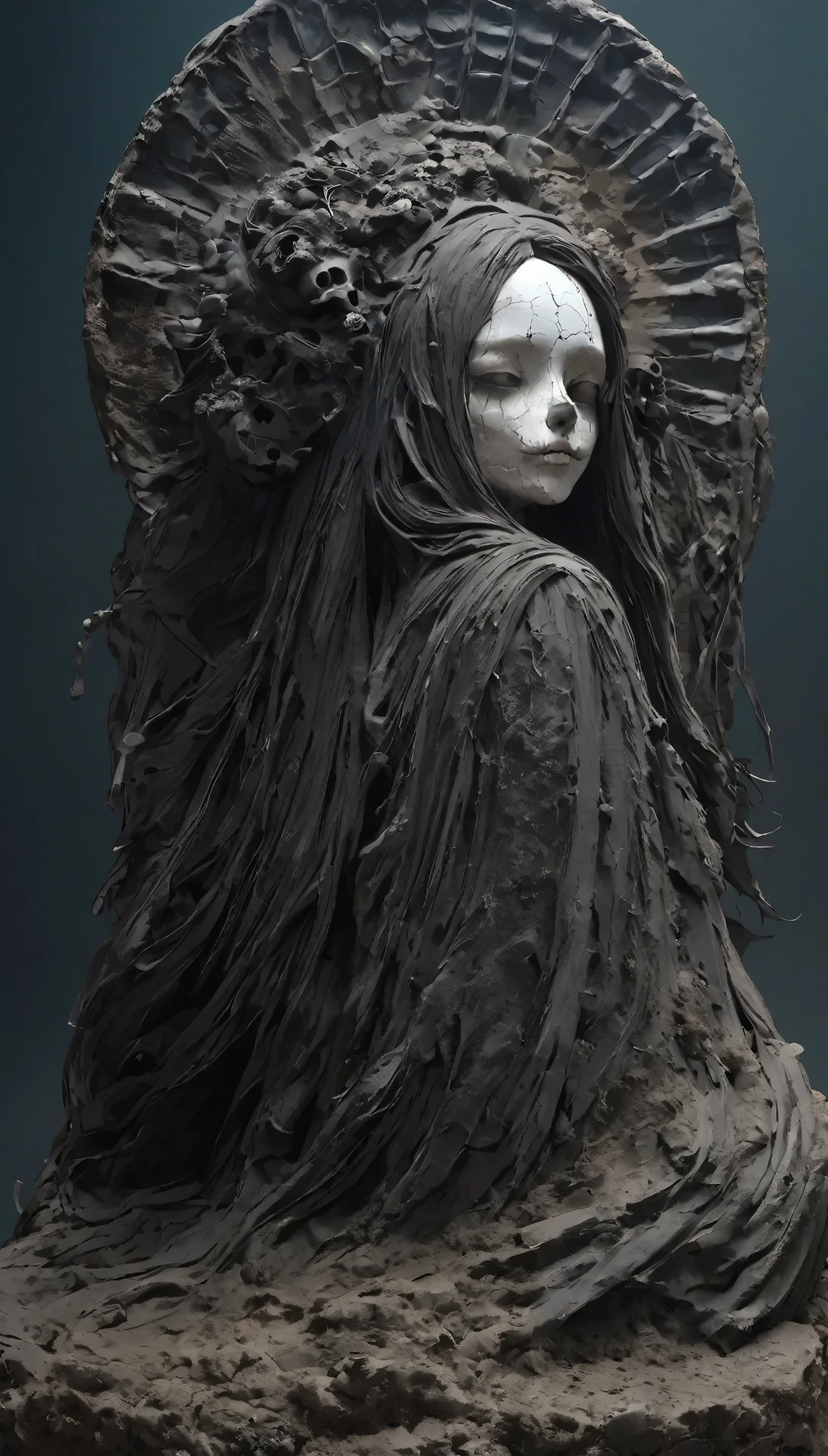 💀、☠、girl、❤、💀、Dark fantasy、💀🥵💗、old,dirty, mineral pigments,3D粘土Clay sculpture艺术,Clay sculpture、One Woman、