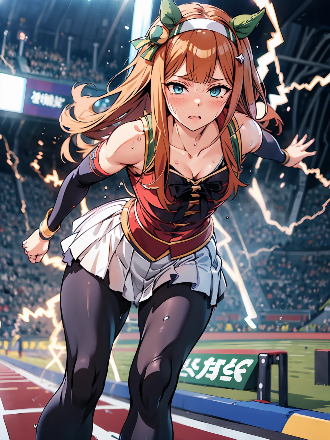 Many daughters、Painful expression、shout、Best image quality、High resolution、masterpiece、super high quality、Arena、Run、颯爽とRun、Sweaty、Very short pleated skirt、Heavy breathing、Blushing、4K quality、Black Pantyhose、Voluptuous thighs