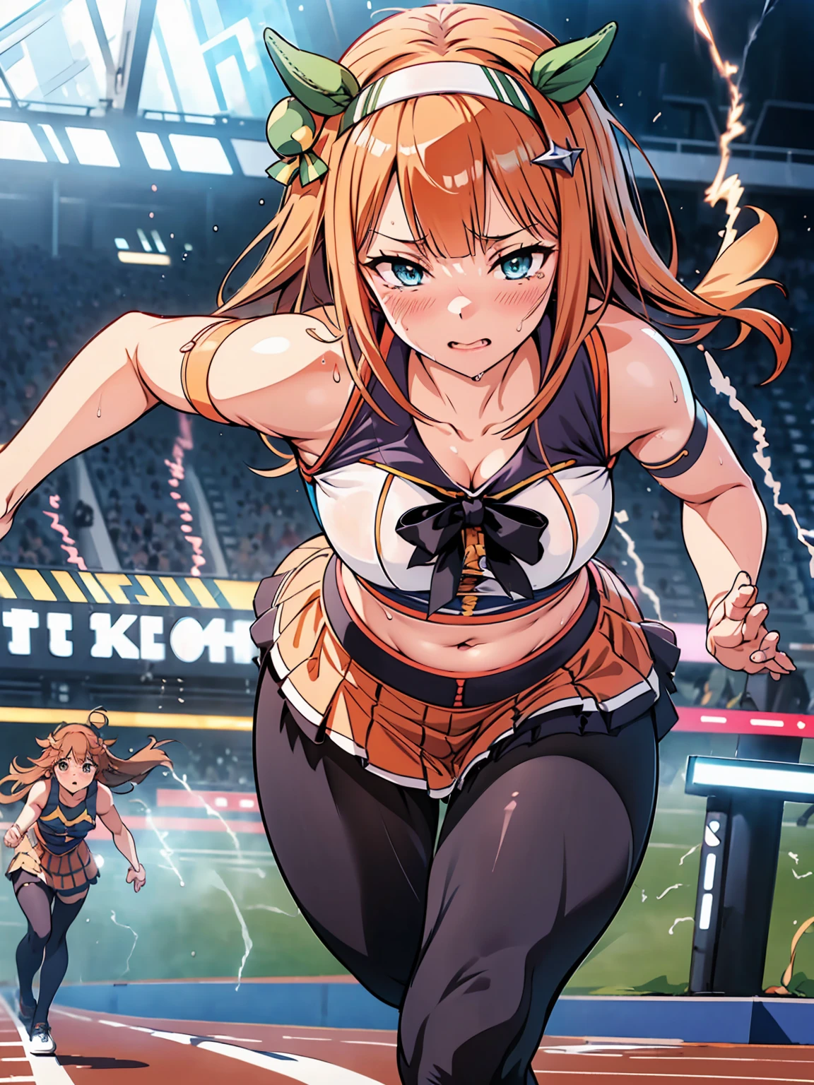 Many daughters、Painful expression、shout、Best image quality、High resolution、masterpiece、super high quality、Arena、Run、颯爽とRun、Sweaty、Very short pleated skirt、Heavy breathing、Blushing、4K quality、Black Pantyhose、Voluptuous thighs