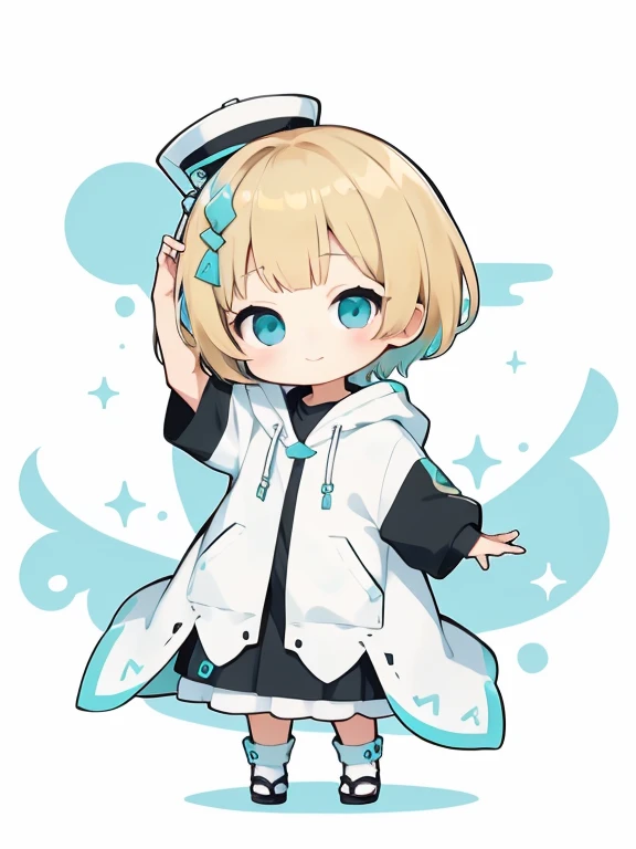 Chibi,highest quality、Blonde Hair、Short Mash Hair、Turquoise Eyes