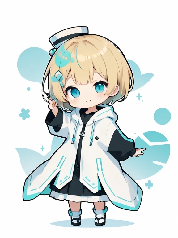 Chibi,highest quality、Blonde Hair、Short Mash Hair、Turquoise Eyes