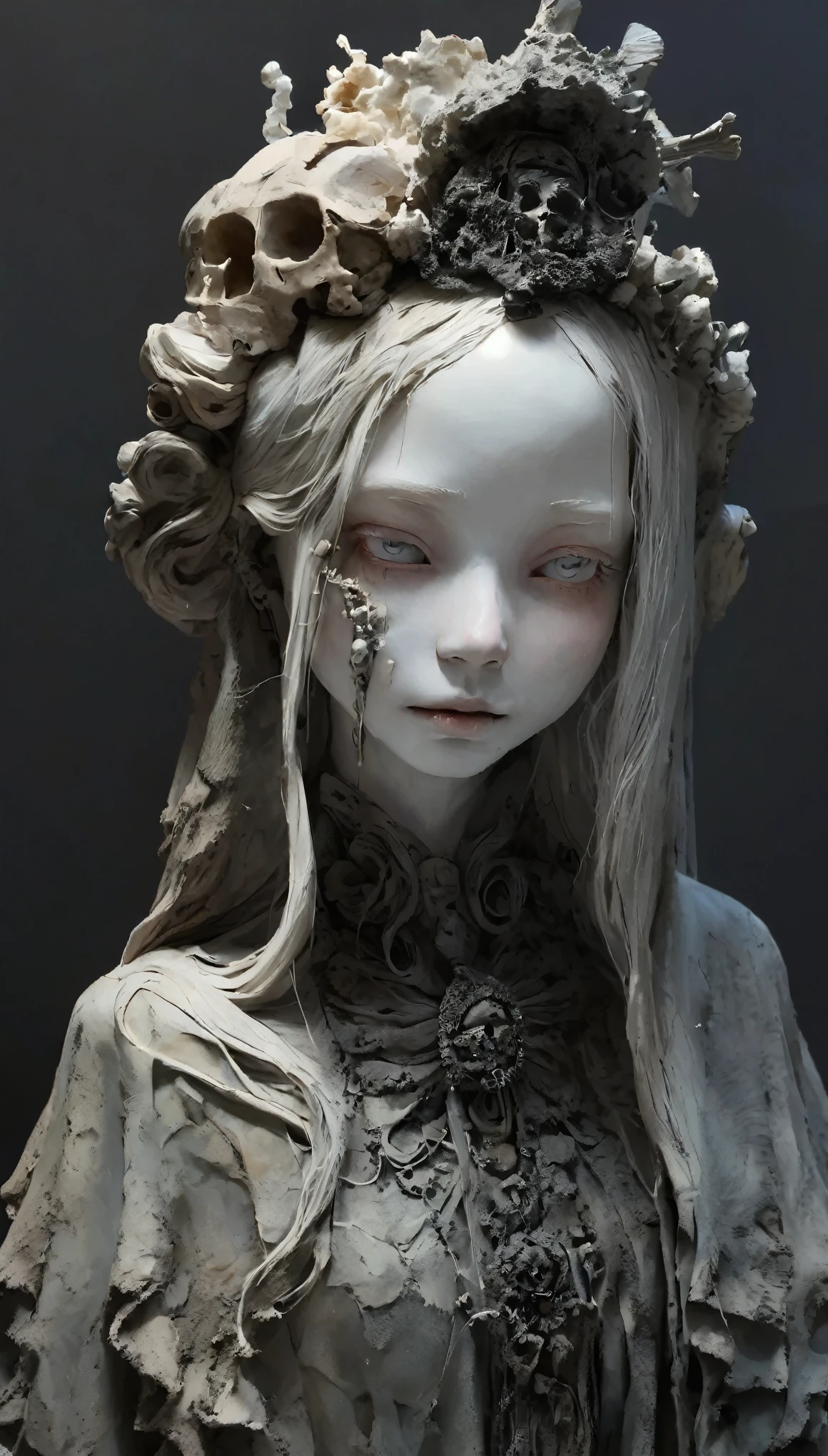 💀、☠、girl、❤、💀、Dark fantasy、💀🥵💗、old，dirty， mineral pigments，3D粘土Clay sculpture艺术，Clay sculpture、One Woman、