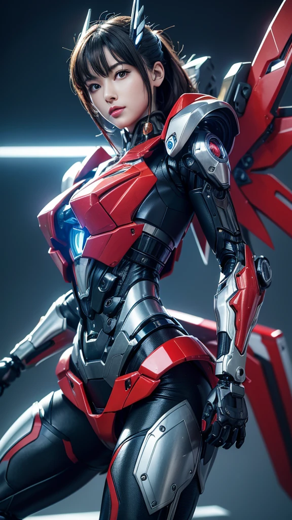 Textured skin, Super Detail, high details, High quality, Best Quality, hight resolution, 1080p, hard disk, Beautiful,(Windblade),beautiful cyborg woman,Mecha Cyborg Girl,Battle Mode,Girl with a Mecha Body,She wears a futuristic Transformers mech,Fulll body Shot,A powerful cyborg woman, sleek and futuristic, with advanced mechanical augmentations that enhance her strength and capabilities.