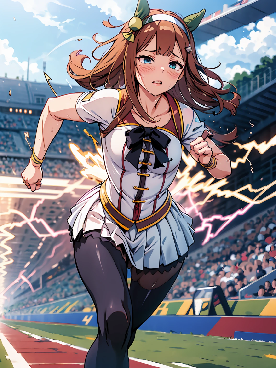 Many daughters、Painful expression、shout、Best image quality、High resolution、masterpiece、super high quality、Arena、Run、颯爽とRun、Sweaty、Very short pleated skirt、Heavy breathing、Blushing、4K quality、Black Pantyhose、Voluptuous thighs