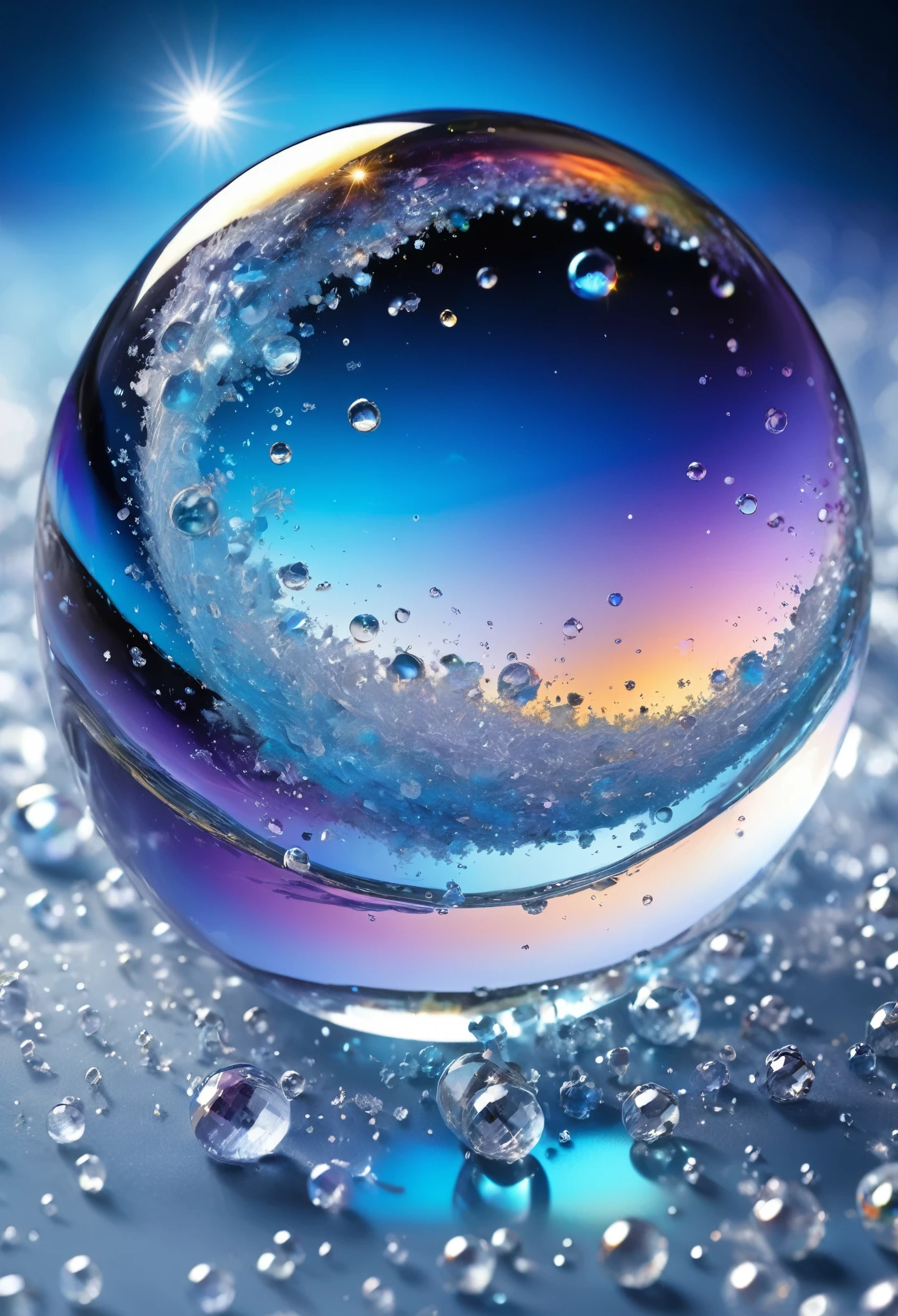 best quality, super fine, 16k, delicate and dynamic, the world of the planet with the largest absolute zero image in the universe, freezing and swallowing everything, atoms, molecules, suspension, beautiful crystals, shining iridescent effect