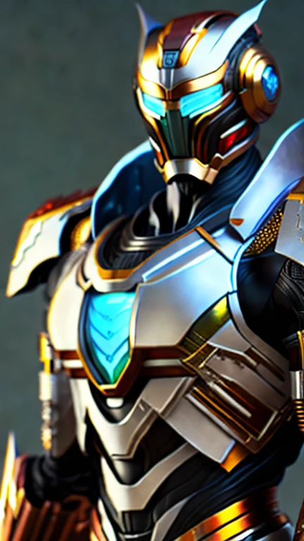 a highly detailed black iron man, beautiful detailed eyes glowing bright blue, intricate metal shell with complex textures and decorations, cinematic dramatic lighting, hyper realist、Fantasy-style biotech armored combat suit, Green Eyes, (Composite breastplate), Fully enclosed shoulder pads, Matching arm and leg guards, Belt with Z logo, (The color scheme is mainly white,With red and blue accents), Designed to strike a balance between weight and flexibility, High-tech biological mecha, (by《Mazinger Z》Inspired armor concept, Standing on top of a skyscraper in a futuristic sci-fi city), This character embodies an elaborate anime style armored hero in a fantasy surreal style, Exquisite and mature comic art style, (Battle damage, element, plasma, vitality, Armor glows), ((male:1.5)), Metal, Real texture material, Dramatic, HD, best quality, High resolution, Extremely detailed, Super Fine, Extremely subtle, professional, Perfect body proportions, Golden Ratio, Anatomically correct, Symmetrical face, Extremely detailed eyes and face, High quality eyes, creativity, RAW photos, Ultra HD, 32k, Natural light, movie lighting, masterpiece-anatomy-perfect, masterpiece:1.5