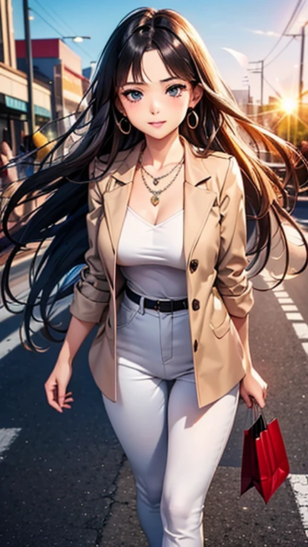 A girl is posing for a photo, cute女の子, Enchanting girl, Anime Girls, 
(((One Girl, Baby Face, cute, 16 years old))), 

(Black under a red trench coatＶNeck shirt、White skinny pants、Black High Heels), (Round blue gemstone earrings、Silver Necklace、White Headband),  
BREAK 

(Beautiful Hair, Shiny Hair), (Black Hair、Forehead、Hair blowing in the wind、Straight Long Hair),  
(Expression of fine eyes, Beautiful and delicate eyes, Sparkling eyes, Eye Reflexes), (black eye), 
double eyelid, Long eyelashes, 
(Beautiful Nose,Thin Nose), 
(Glossy lips, Beautiful Lips, Thick lips), 
(Symmetrical facial features, Perfect Face), (((Detailed skin, Oily skin, Textured skin, Beautiful Skin))), 
break  

(smile), 
(noon、(Sunshine、bustling street、Shopping mall)), ((Walking、whole body:1.4)), 
break 

(((highest quality)), ((masterpiece)), (Very detailed), (High resolution), (Beautiful sparkle), (High detail), (Anatomically correct)), ((Realistic)), 
(The best CG), Highly detailed art, CG illustration, (16k, 1080p), ((Line art)),

