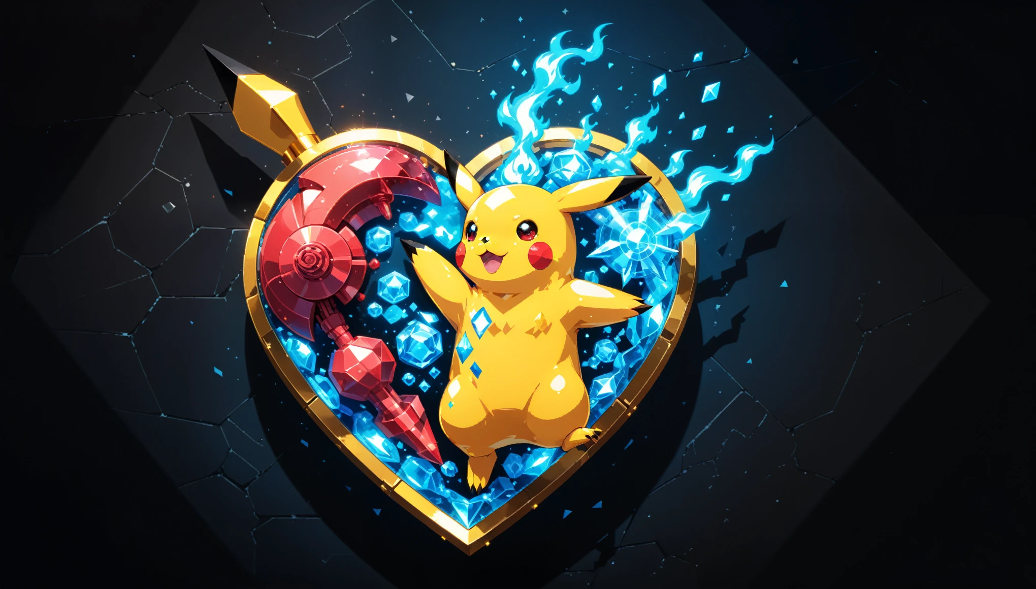 (in style of Nick Veasey:1.4),(in style of A. R. Penck:1.2),
bright colors,conceptual design of the transparent glass human heart (organ),(pokemon sm:1.4) sytle,((pixel style:1.5) pikachu closeup:1.5),(gold case:1.3),(blue fire heart (organ) closeup:1.4),(Flexible Polyhedron:1.3),(Rose Quartz:1.3),(blue fire draws lines:1.3),(the red crescent moon background:1.4),sharp,sharp image,(insanely detailed and intricate, hypermaximalist, elegant, ornate, hyper realistic, super detailed:1.1),extremely detailed,Amazing resolution,8k,(Ray Tracing:1.3),masterpiece,(Particle Effects:1.3),(Beautiful Effects:1.3),
BREAK
(darkness:1.4),(extreme shadows:1.4),(Best Shadow:1.4),dark atmosphere,