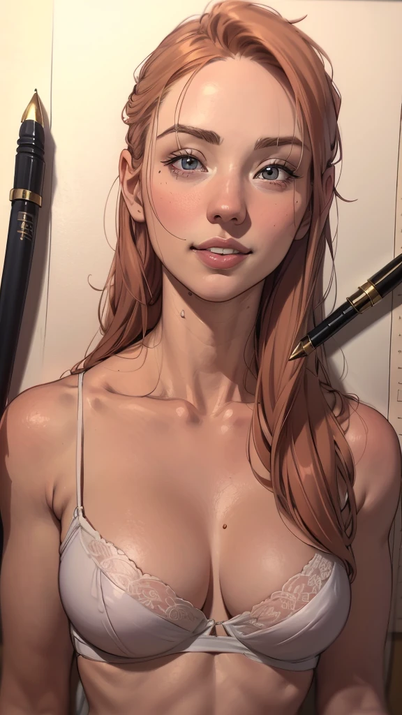 desenho de uma mulher com um sorriso no rosto, estilo de desenho em quadrinhos, solo portrait 🎨🖌️, 🤤 retrato de , linhas soltas, retrato de arte de linha, professional sketch, high quality sketch, lindo estilo de desenho, desenho de , Pen sketch, sketch sketch, realistic sketch, high draft quality, sketched, linhas limpas, retrato fofo, sombreamento simples