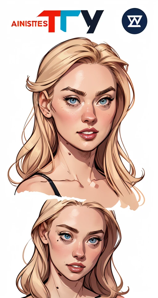 Personagem Yvonne Strahovski omagem de desenho animado de uma mulher .cartoon style illustration, estilo de arte dos desenhos animados, estilo de arte dos desenhos animados, digital illustration style, design de personagens altamente detalhado, arte digital detalhada fofa, City fan art, Design de personagens de retrato, beautiful digital illustration, retrato de alta qualidade, Arte em quadrinhos, mulher jovem. expression of sexual desire white background