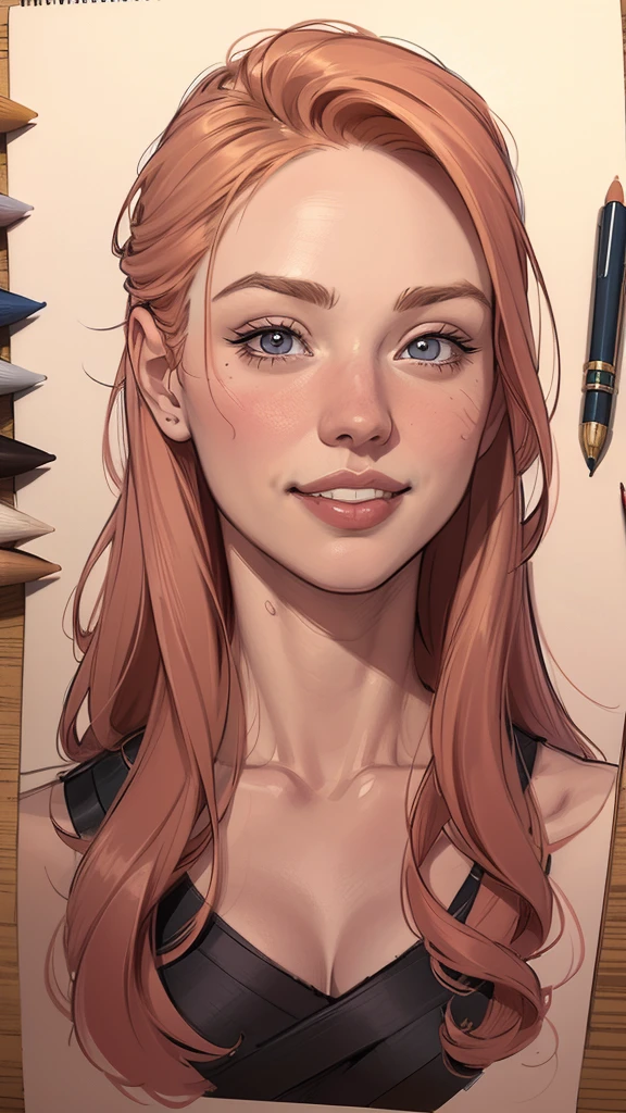 desenho de uma mulher com um sorriso no rosto, estilo de desenho em quadrinhos, solo portrait 🎨🖌️, 🤤 retrato de , linhas soltas, retrato de arte de linha, professional sketch, high quality sketch, lindo estilo de desenho, desenho de , Pen sketch, sketch sketch, realistic sketch, high draft quality, sketched, linhas limpas, retrato fofo, sombreamento simples