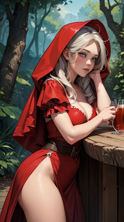 nsfw, Little Red Riding Hood and Rapunzel star together in an explicit and tantalizing scene, (2 filles), Extremely detailed, colored, the most detailed, (erotic) art officiel, unit 8k wallpaper&#39;screen, ultra detailed, beautiful and aesthetic, attractive and sensual, Little Red Riding Hood wearing a revealing red hooded cape and mini skirt, Rapunzel with long golden hair floating freely, les deux filles se regardent avec flirt, (Embrasser), (intime) contact corporel, poses sensuelles, (passionate) regards, (attractive) des sourires, detailed neckline and curves, blush and pink lips, gl