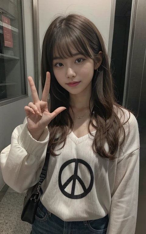 In town、Peace sign with right hand