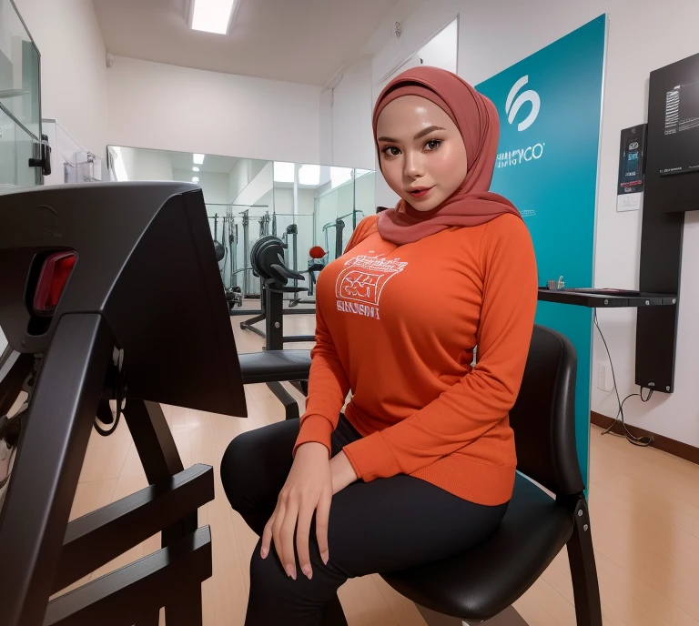 Malay girl in hijab, masterpiece, best quality, masterpiece, best quality, official art ,extremely detailed CG unity 8k wallpaper, gym shorts, (huge breasts:1.2), exercise, 1girl  , realistic, real malay women, photo, photography, looking at viewer, fine body