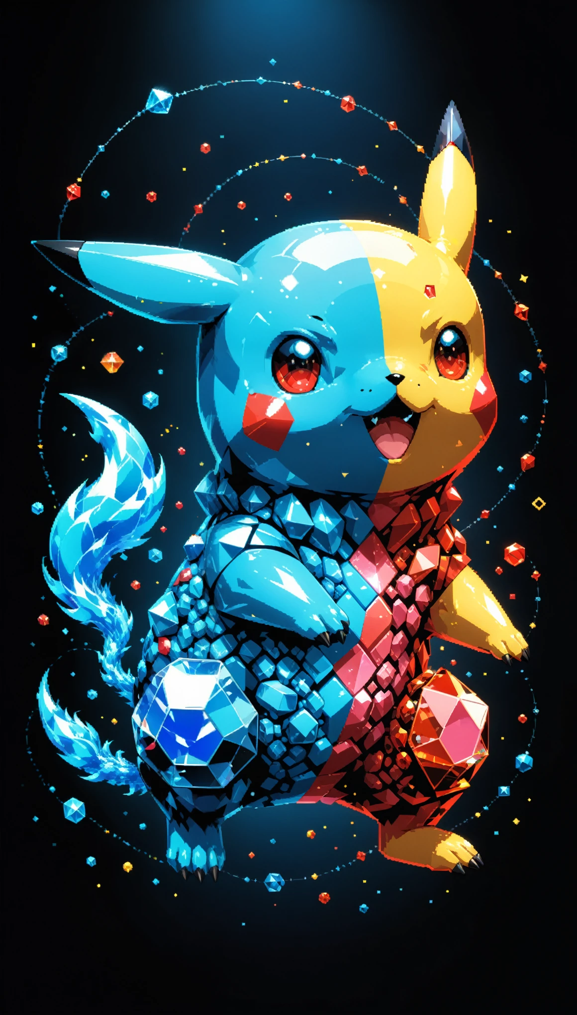 (in style of Nick Veasey:1.4),(in style of A. R. Penck:1.2),
bright colors,conceptual design of the transparent glass human heart (organ),(pokemon sm:1.4) sytle,((pixel style:1.5) pikachu closeup:1.5),(gold case:1.3),(blue fire heart (organ) closeup:1.4),(Flexible Polyhedron:1.3),(Rose Quartz:1.3),(blue fire draws lines:1.3),(the red crescent moon background:1.4),sharp,sharp image,(insanely detailed and intricate, hypermaximalist, elegant, ornate, hyper realistic, super detailed:1.1),extremely detailed,Amazing resolution,8k,(Ray Tracing:1.3),masterpiece,(Particle Effects:1.3),(Beautiful Effects:1.3),
BREAK
(darkness:1.4),(extreme shadows:1.4),(Best Shadow:1.4),dark atmosphere,