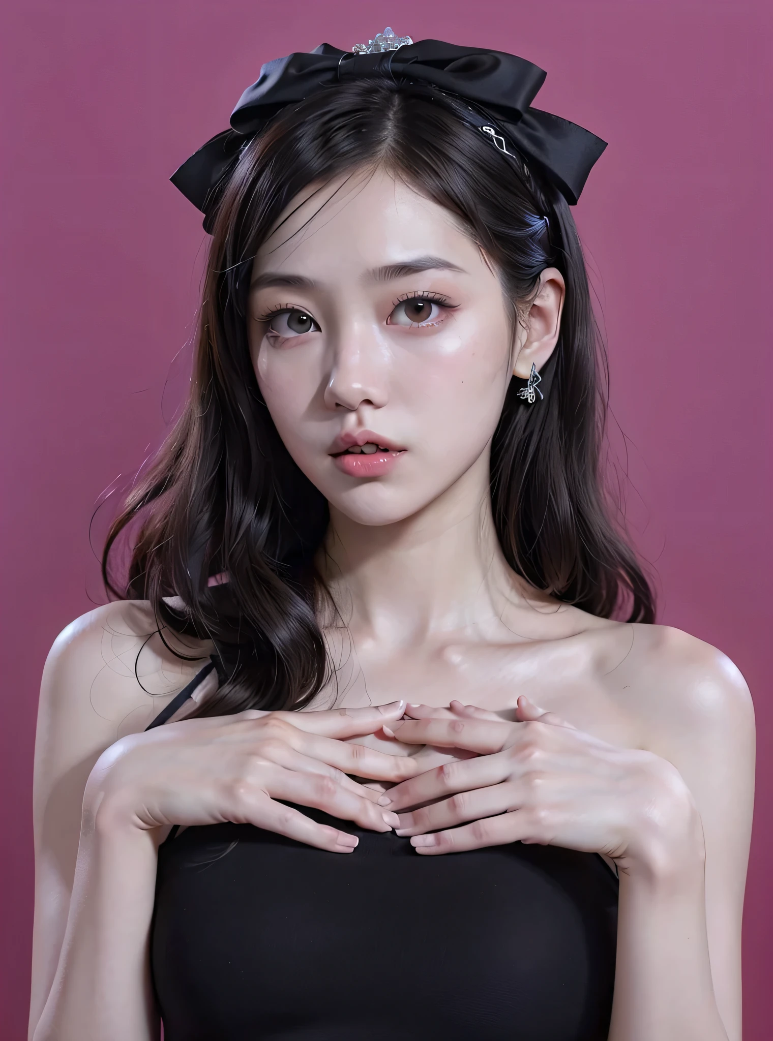 a close up of a woman with a black dress and a bow, kiko mizuhara, dilraba dilmurat, xintong chen, inspired by Yanjun Cheng, yanjun chengt, lee ji-eun, lee ji - eun, jiyun chae, xision wu, sha xi, jingna zhang, li zixin, gongbi