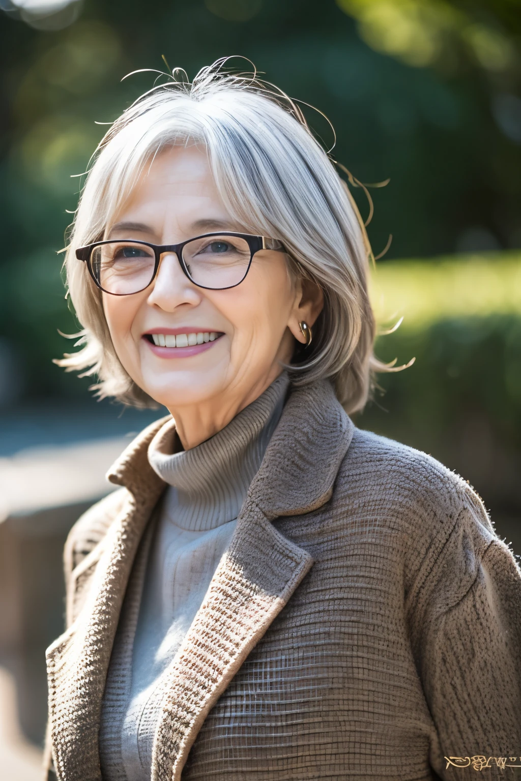 (casual wear:1.3),(70-year-old woman:1.4),(Wrinkles on the face,wrinkled body1.5),smile,(gray hair:1.2),square glasses,(old mature woman:1.3),long sauvage hair
BREAK
city,(realistic:1.2),milfAva,mature,beauty milf,Czech Mature