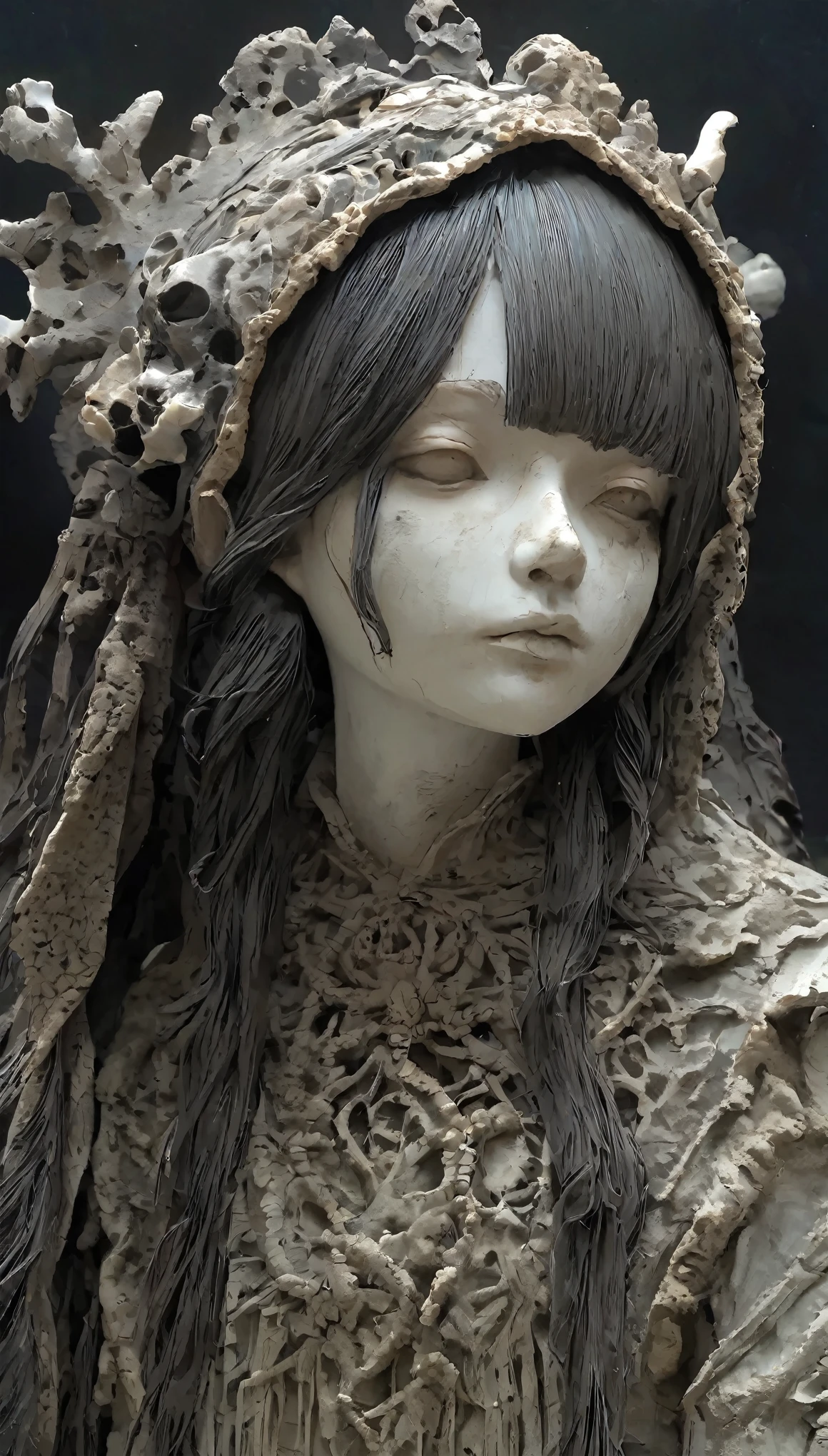 💀、☠、girl、❤、💀、Dark fantasy、💀🥵💗、old,dirty, mineral pigments,3D粘土Clay sculpture艺术,Clay sculpture、One Woman、