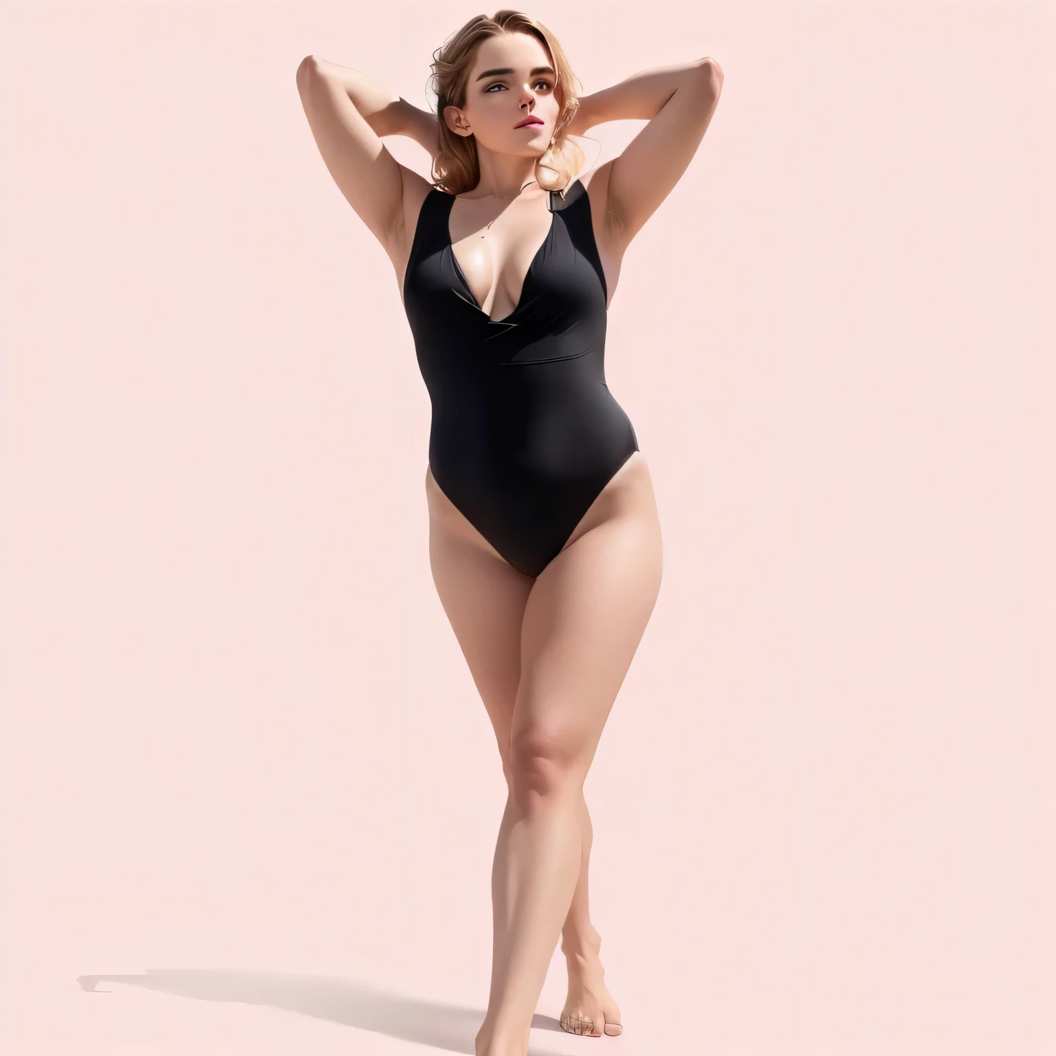 arafed woman in a black swimsuit posing for a picture, is wearing a swimsuit, black swimsuit, closed swimsuit, in retro swimsuit, swimsuit, full - bodied portrait, women full body, photo of emma watson in swimsuit, full body wide shot, black body, bathing suit, emma watson wearing a swimsuit, full - body - front - shot, full body picture. change her face