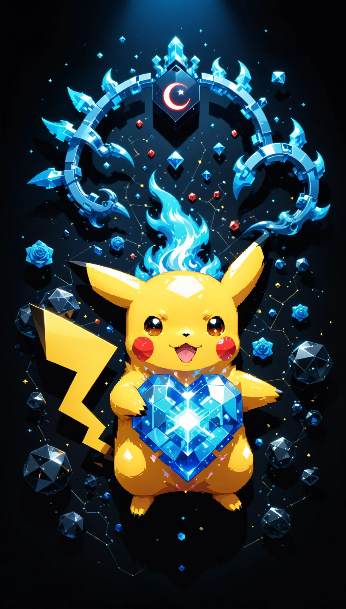 (in style of Nick Veasey:1.4),(in style of A. R. Penck:1.2),
bright colors,conceptual design of the transparent glass human heart (organ),(pokemon sm:1.4) sytle,((pixel style:1.5) pikachu closeup:1.5),(gold case:1.3),(blue fire heart (organ) closeup:1.4),(Flexible Polyhedron:1.3),(Rose Quartz:1.3),(blue fire draws lines:1.3),(the red crescent moon background:1.4),sharp,sharp image,(insanely detailed and intricate, hypermaximalist, elegant, ornate, hyper realistic, super detailed:1.1),extremely detailed,Amazing resolution,8k,(Ray Tracing:1.3),masterpiece,(Particle Effects:1.3),(Beautiful Effects:1.3),
BREAK
(darkness:1.4),(extreme shadows:1.4),(Best Shadow:1.4),dark atmosphere,