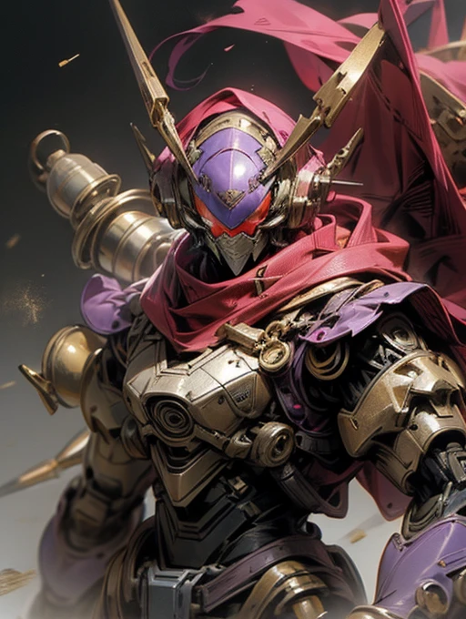 Labyrinth Resistance,Giant Robot,Gold and purple image colors,key,Red scarf