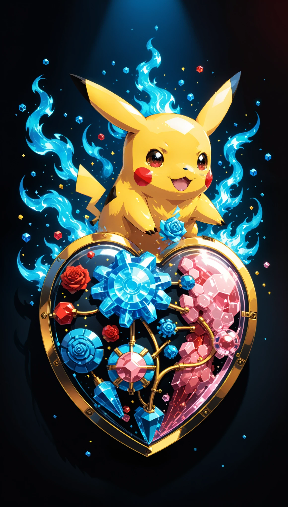 (in style of Nick Veasey:1.4),(in style of A. R. Penck:1.2),
bright colors,conceptual design of the transparent glass human heart (organ),(pokemon sm:1.4) sytle,((pixel style:1.5) pikachu closeup:1.5),(gold case:1.3),(blue fire heart (organ) closeup:1.4),(Flexible Polyhedron:1.3),(Rose Quartz:1.3),(blue fire draws lines:1.3),(the red crescent moon background:1.4),sharp,sharp image,(insanely detailed and intricate, hypermaximalist, elegant, ornate, hyper realistic, super detailed:1.1),extremely detailed,Amazing resolution,8k,(Ray Tracing:1.3),masterpiece,(Particle Effects:1.3),(Beautiful Effects:1.3),
BREAK
(darkness:1.4),(extreme shadows:1.4),(Best Shadow:1.4),dark atmosphere,