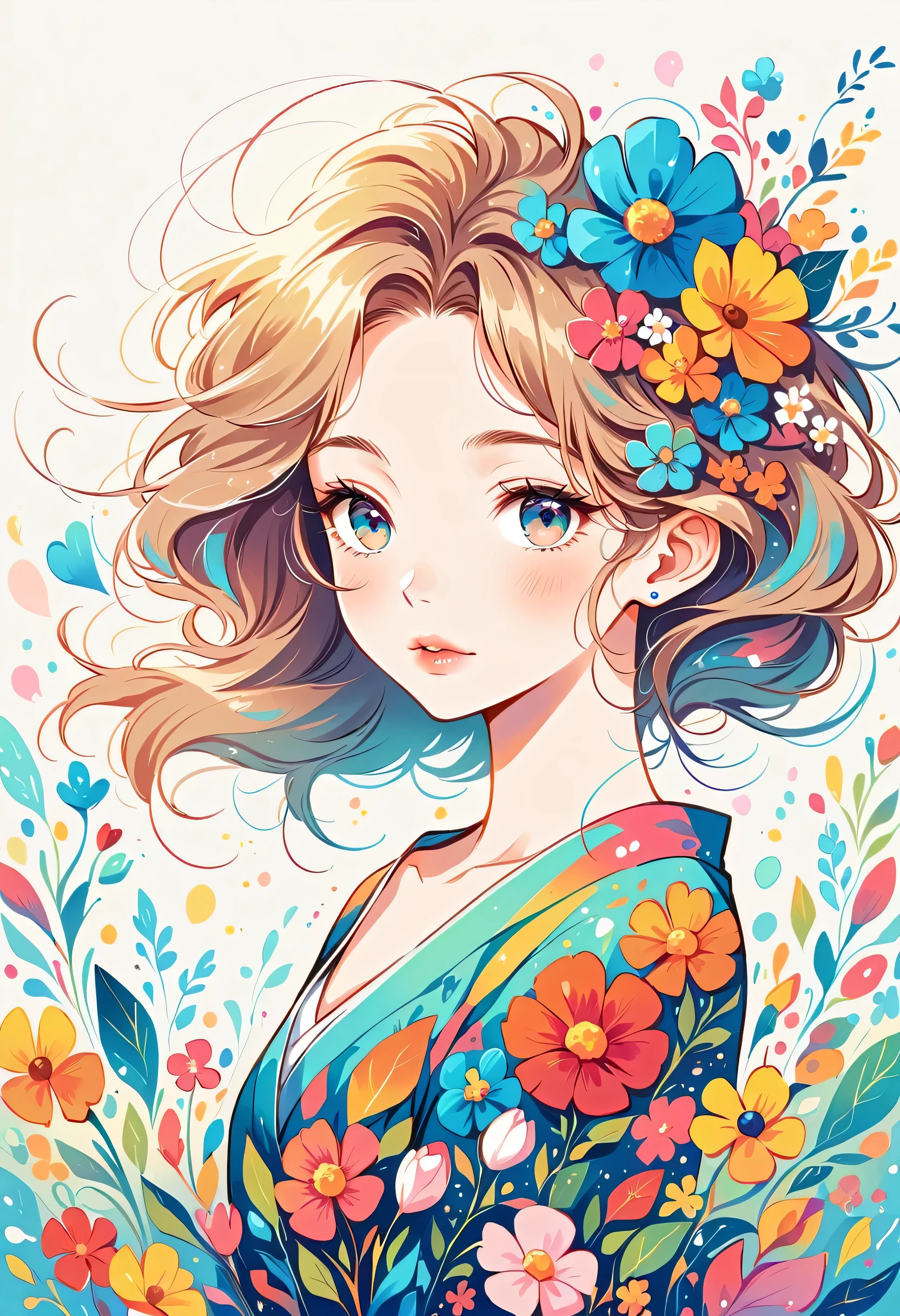 Mai Yoneyama Style、The most beautiful girl of all time、Lips in Love、Colorful flowers、Simple line initials、Abstract art、Urban Background