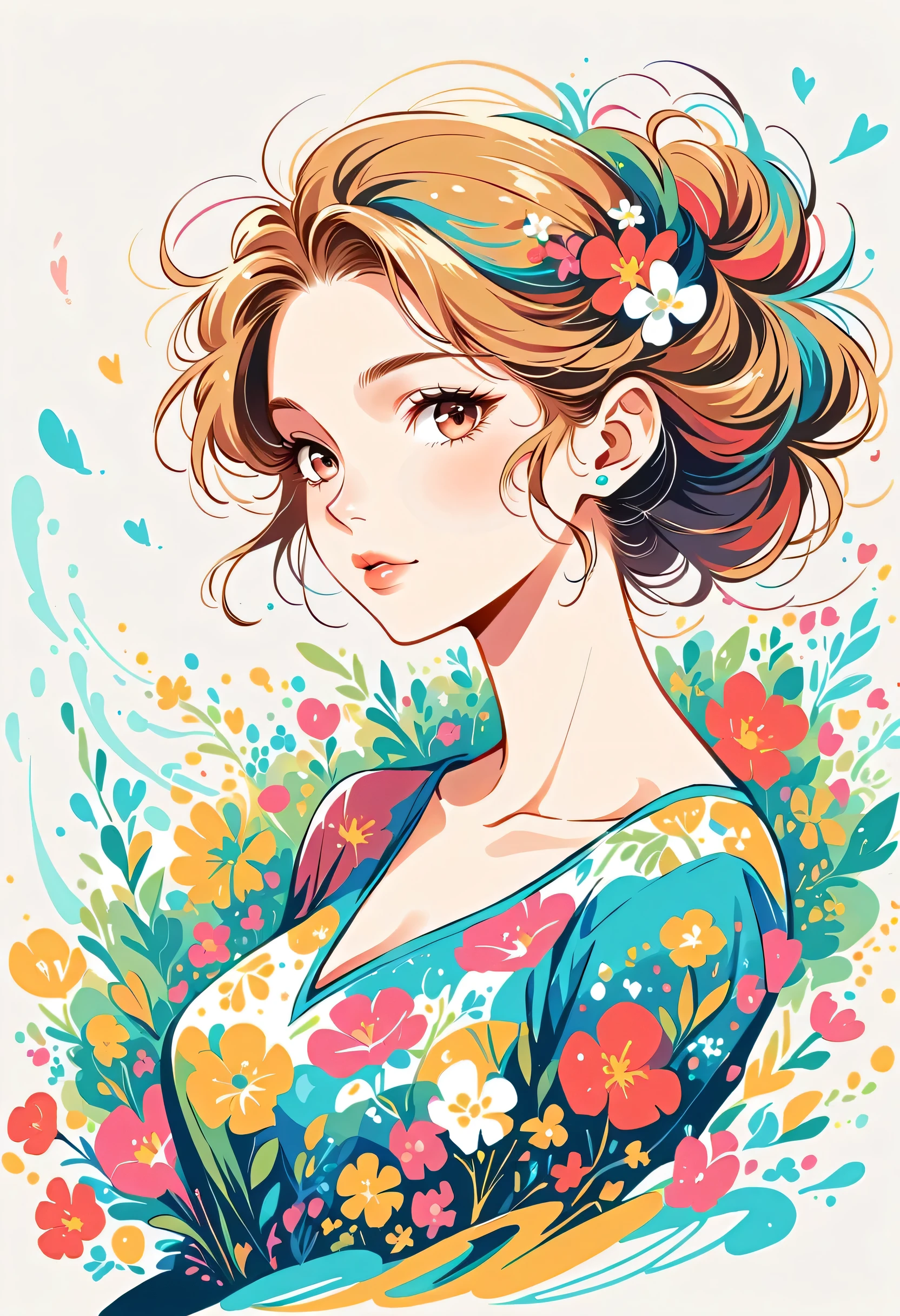 Mai Yoneyama Style、The most beautiful girl of all time、Lips in Love、Colorful flowers、Simple line initials、Abstract art、Urban Background