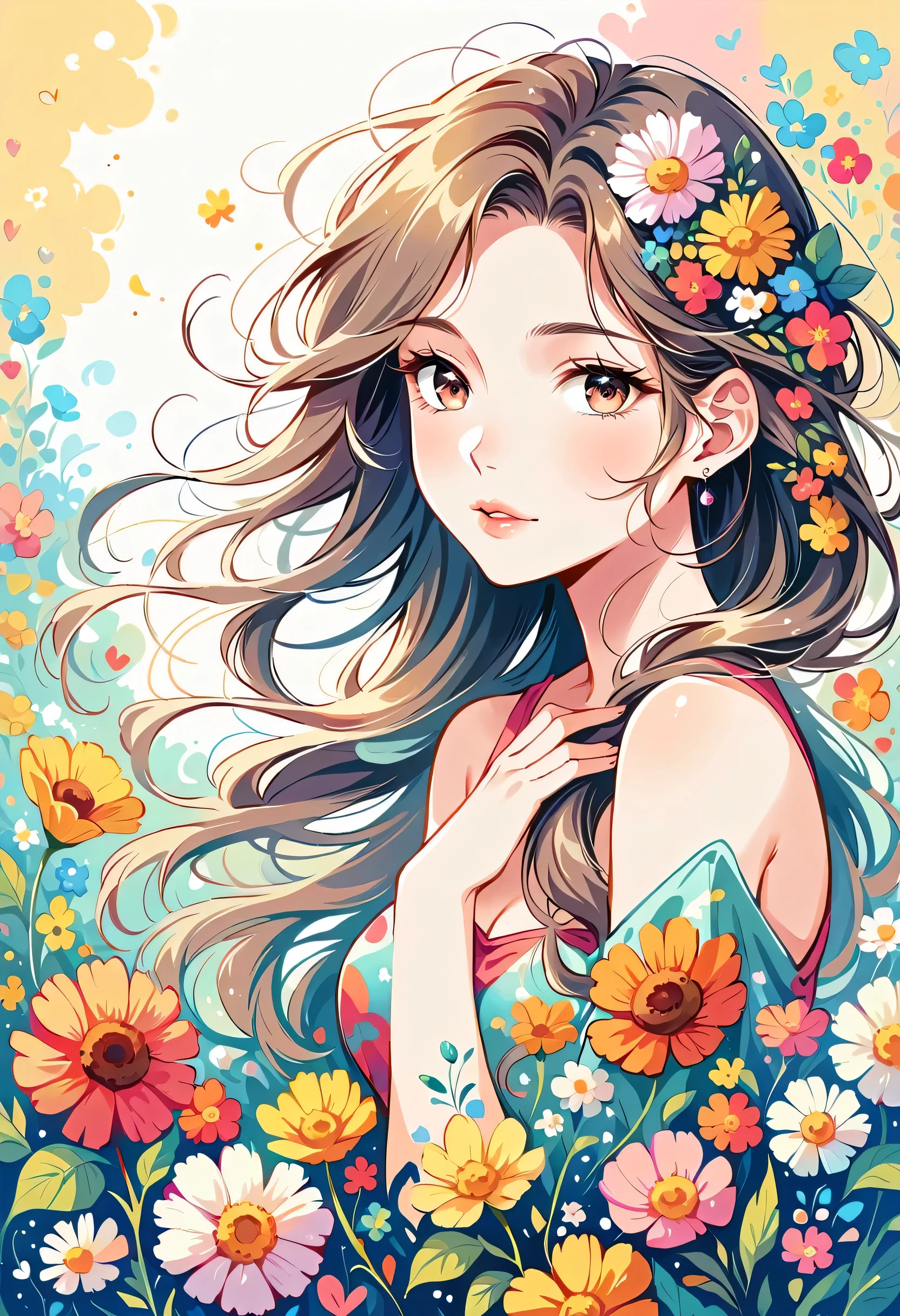 Mai Yoneyama Style、The most beautiful girl of all time、Lips in Love、Colorful flowers、Simple line initials、Abstract art、Urban Background