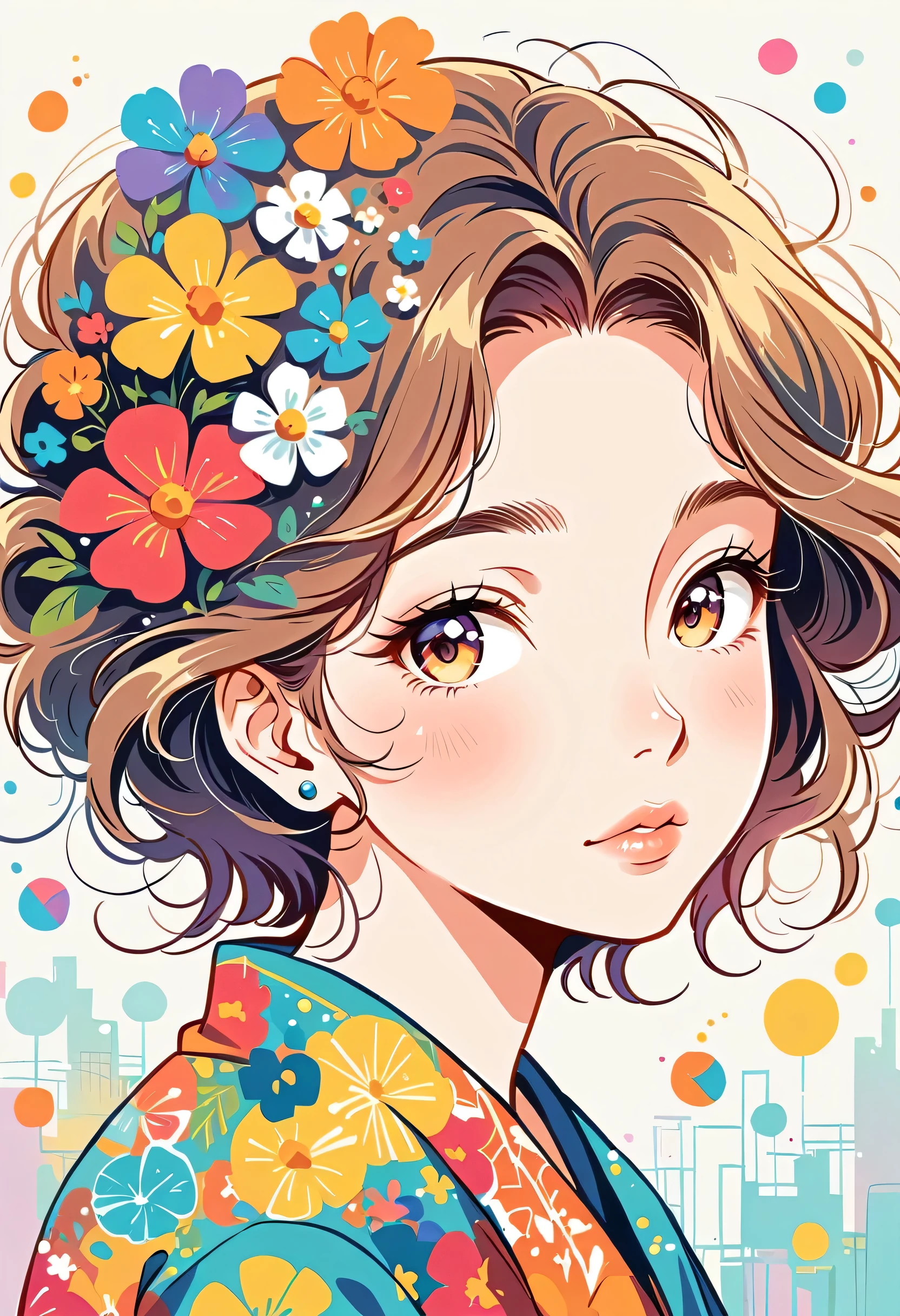 Mai Yoneyama Style、The most beautiful girl of all time、Lips in Love、Colorful flowers、Simple line initials、Abstract art、Urban Background