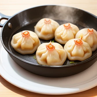 Round dumplings wrapped in half with filling inside、Dumplings stuffed with meat or vegetables wrapped in thin skin,Gyoza fried on a hot plate or in a frying pan、(Semicircular dumplings)、