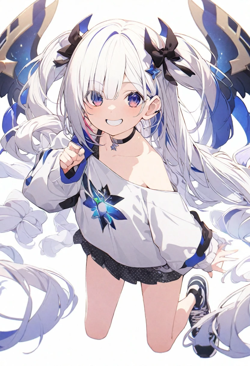 (muste piece), (best quality), very detailed eyes, expressive eyes, perfect face, very detailed face, highly detailed face, beautiful girl, (solo full body shot:1.3), Extremely exquisite and beautiful two-dimensional exquisite painting style, Extremely delicate and delicate, 8K high quality, CG wallpaper, HD, Front view, character portrait, Full body composition, (pure white background background),
1 girl, vtuber style, cool girl, hololive, amane kanata, small chest, cropped shoulders, clavicle, grin, bare feet, chest visible through clothes, sneakers, (full body), looking at viewer, standing, white background,